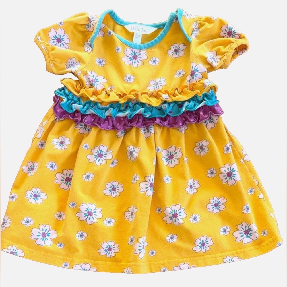 Matilda Jane Baby Girl Dress 12-18M Yellow Floral Ruffle Easter Spring
